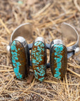 Chimney Butte Number 8 Turquoise Cuff, Three Large Stones, Navajo Sterling Silver