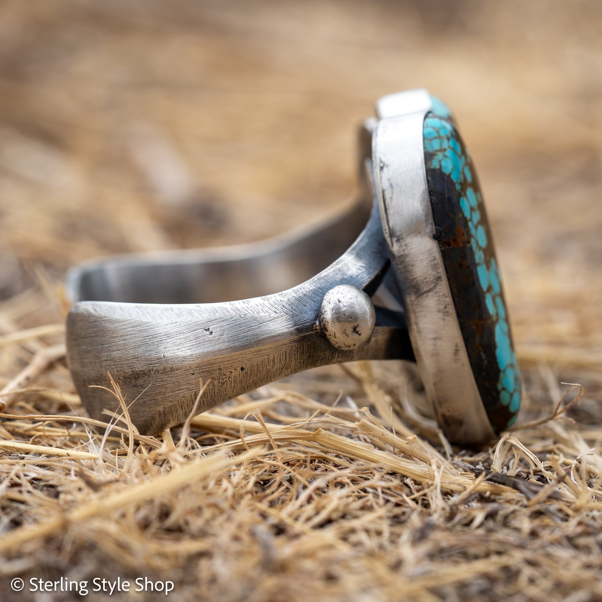 Chimney Butte Number 8 Turquoise Cuff, Three Large Stones, Navajo Sterling Silver