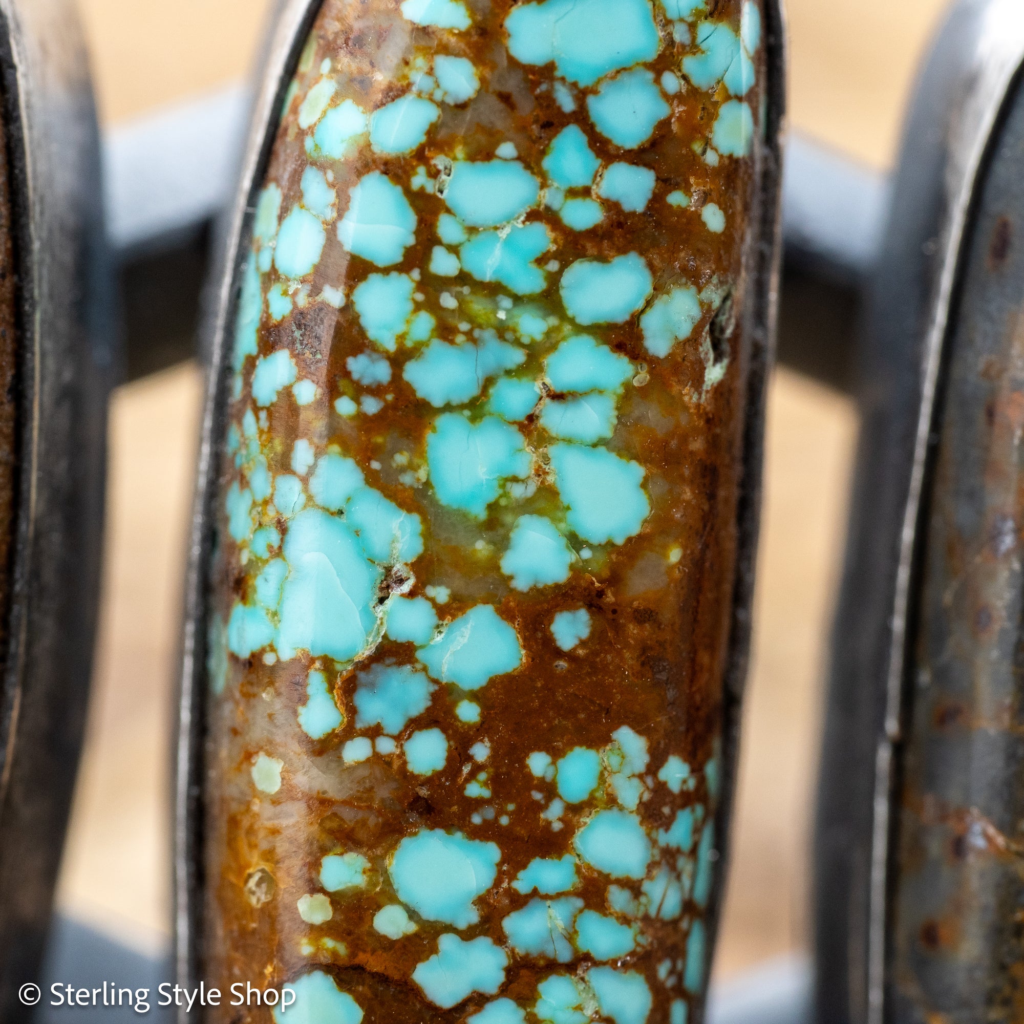 Chimney Butte Number 8 Turquoise Cuff, Three Large Stones, Navajo Sterling Silver