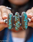 Chimney Butte Number 8 Turquoise Cuff, Three Large Stones, Navajo Sterling Silver