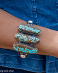 Chimney Butte Number 8 Turquoise Cuff, Three Large Stones, Navajo Sterling Silver