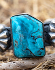 Chimney Butte Kingman Turquoise Concho Cuff, Navajo Sterling Silver, 76g