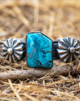 Chimney Butte Kingman Turquoise Concho Cuff, Navajo Sterling Silver, 76g