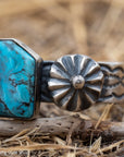 Chimney Butte Kingman Turquoise Concho Cuff, Navajo Sterling Silver, 76g