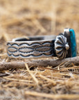Chimney Butte Kingman Turquoise Concho Cuff, Navajo Sterling Silver, 76g