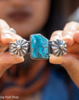 Chimney Butte Kingman Turquoise Concho Cuff, Navajo Sterling Silver, 76g