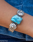 Chimney Butte Kingman Turquoise Concho Cuff, Navajo Sterling Silver, 76g