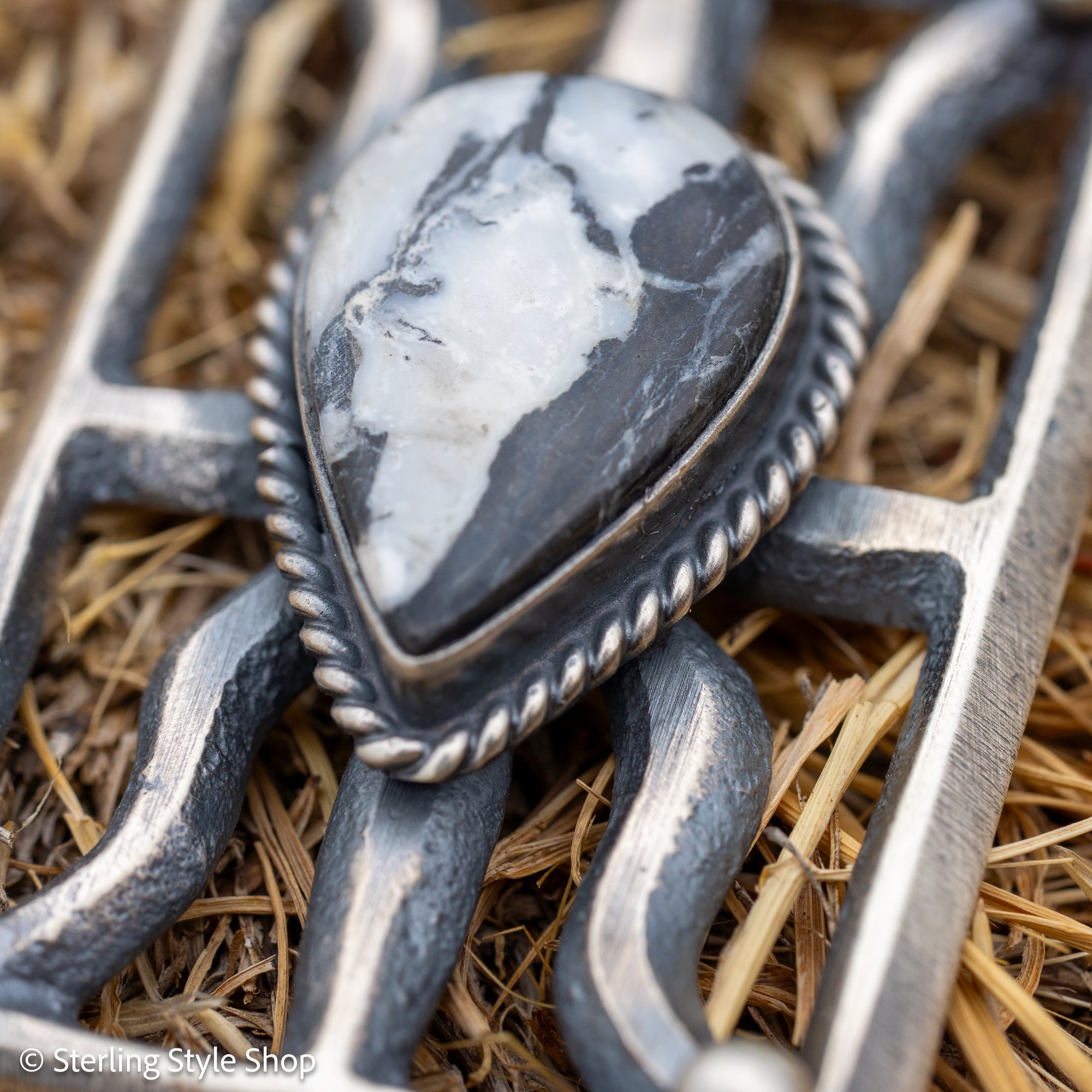 Chimney Butte White Buffalo Pendant, Open Frame, Navajo Sterling Silver