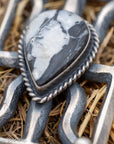 Chimney Butte White Buffalo Pendant, Open Frame, Navajo Sterling Silver