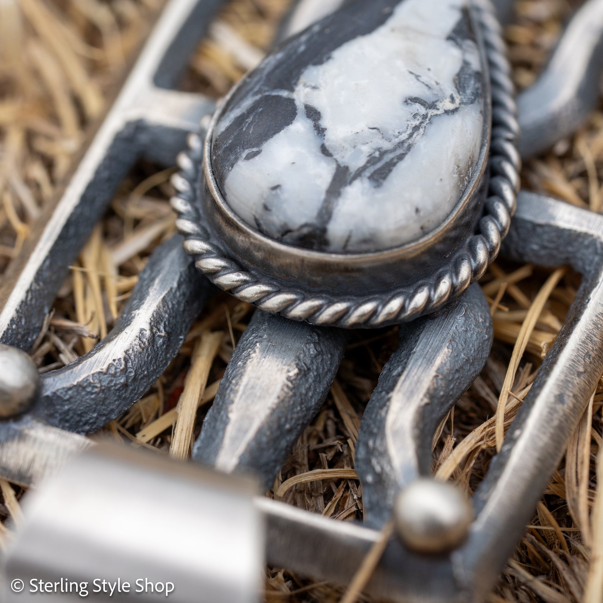 Chimney Butte White Buffalo Pendant, Open Frame, Navajo Sterling Silver