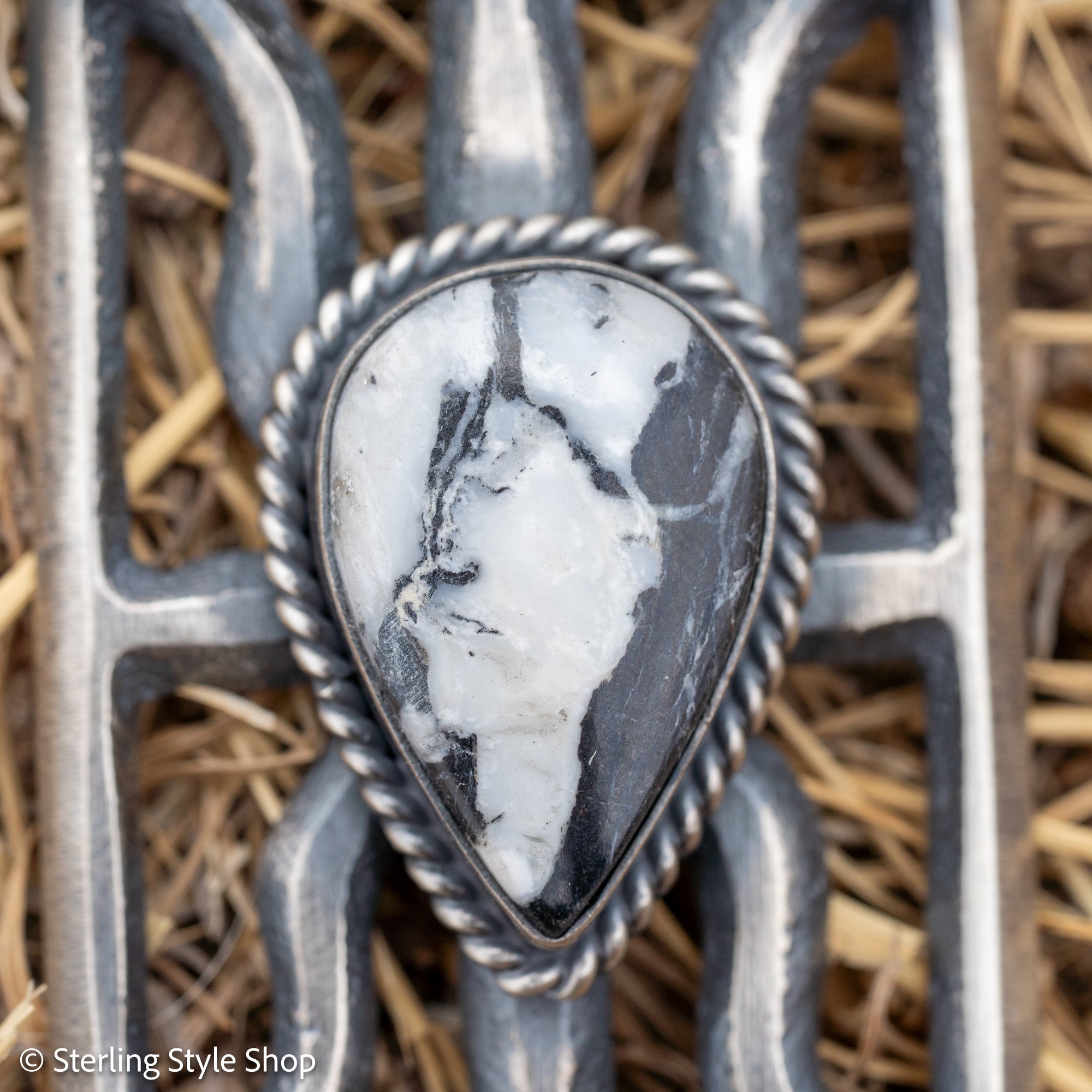 Chimney Butte White Buffalo Pendant, Open Frame, Navajo Sterling Silver