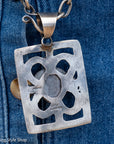 Chimney Butte Golden Hills Turquoise Pendant, Open Frame, Navajo Sterling