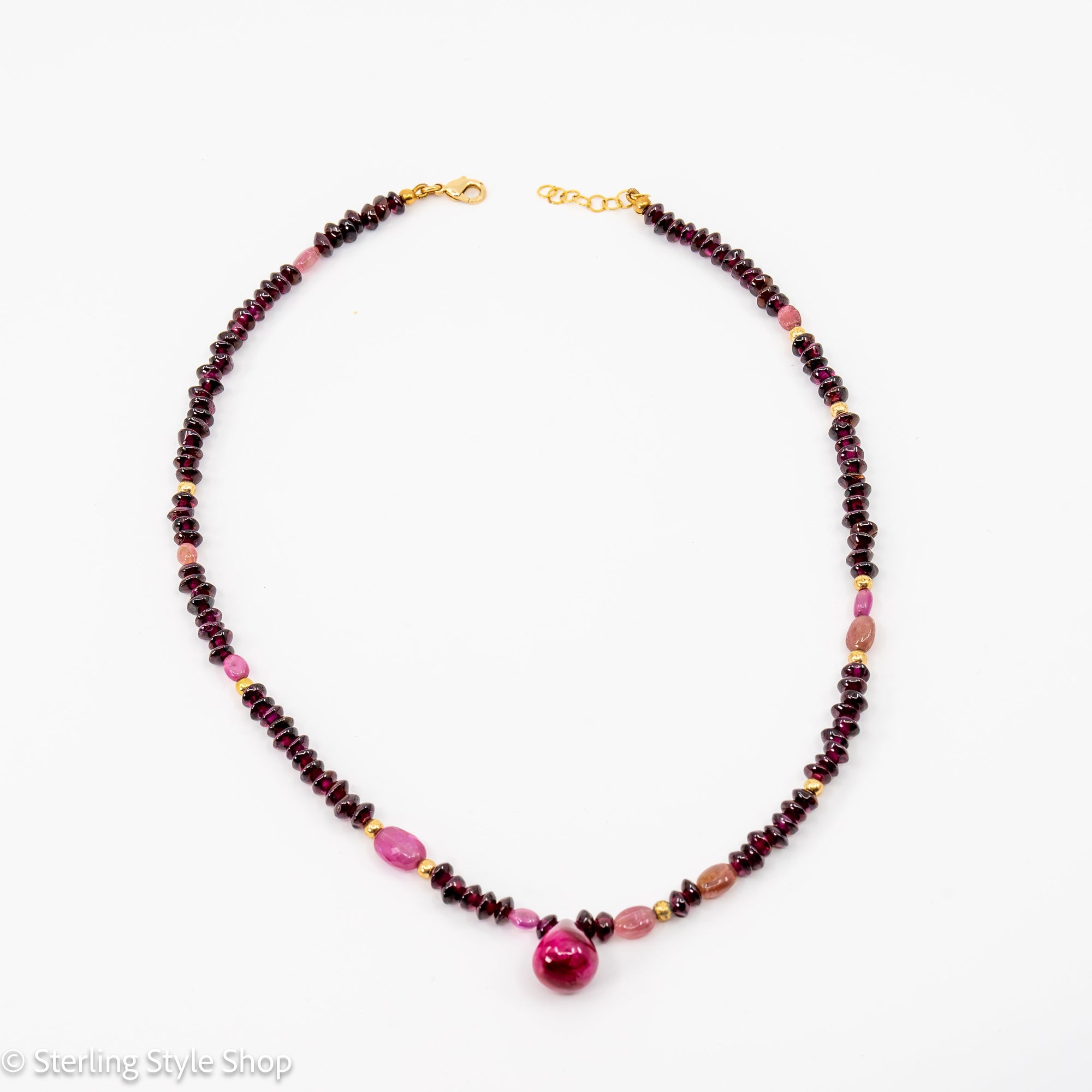 15.5&quot; Red Garnet Ruby Pink Sapphire Beaded Necklace