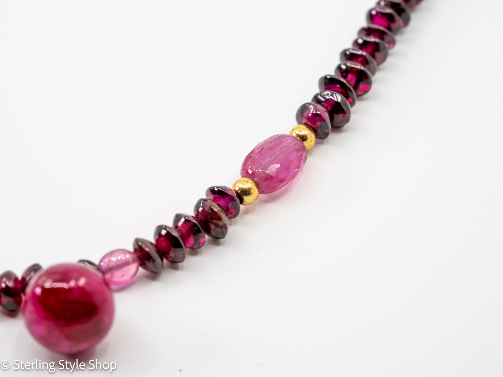15.5&quot; Red Garnet Ruby Pink Sapphire Beaded Necklace