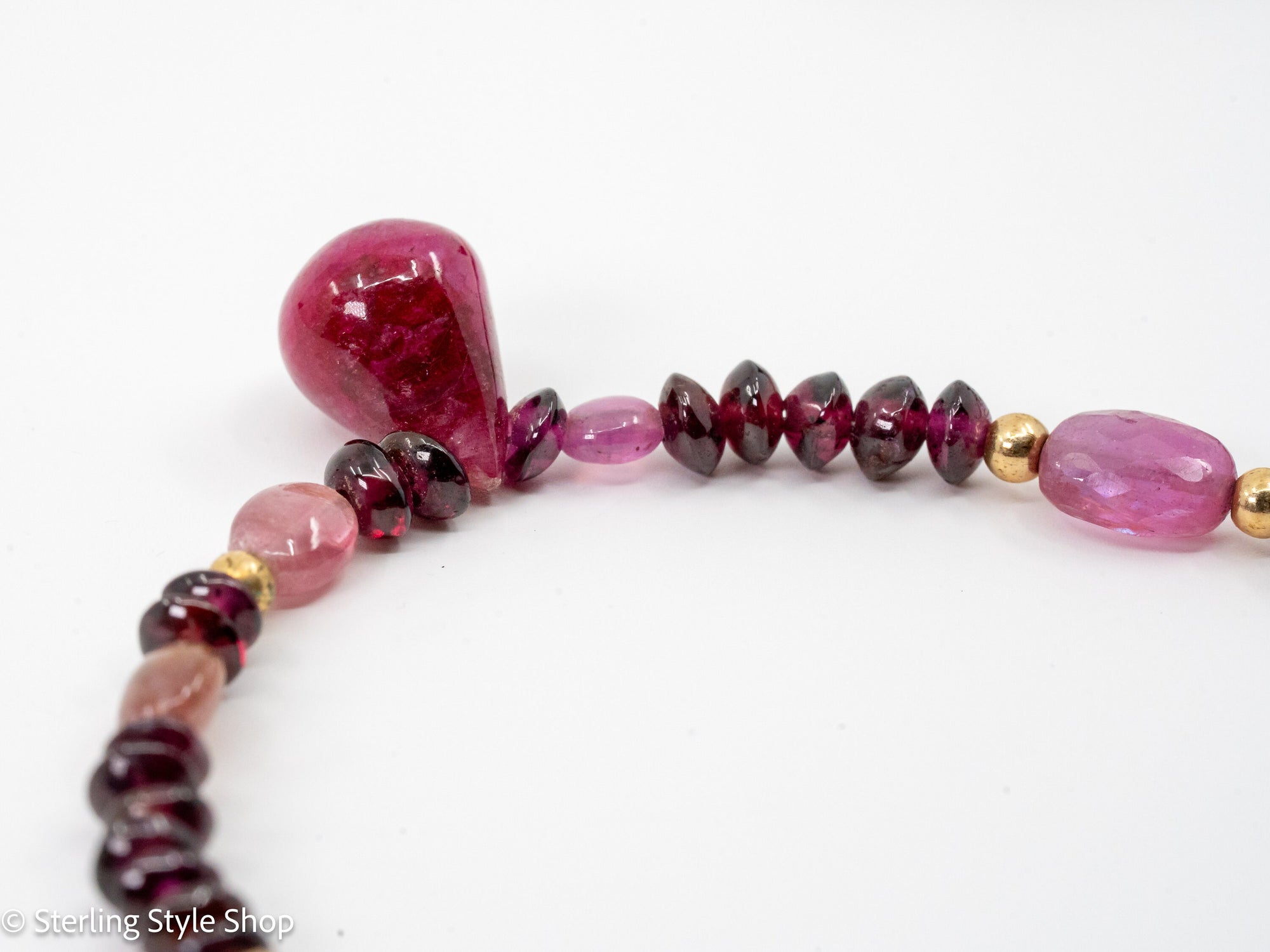 15.5&quot; Red Garnet Ruby Pink Sapphire Beaded Necklace