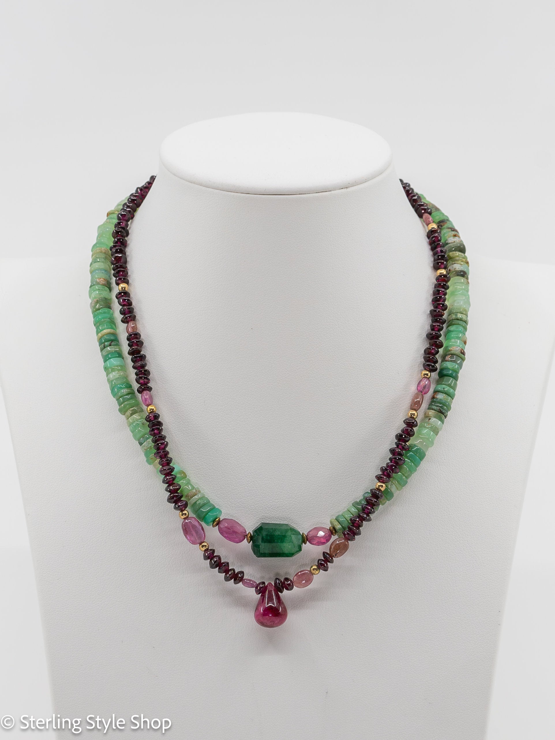 15.5&quot; Red Garnet Ruby Pink Sapphire Beaded Necklace