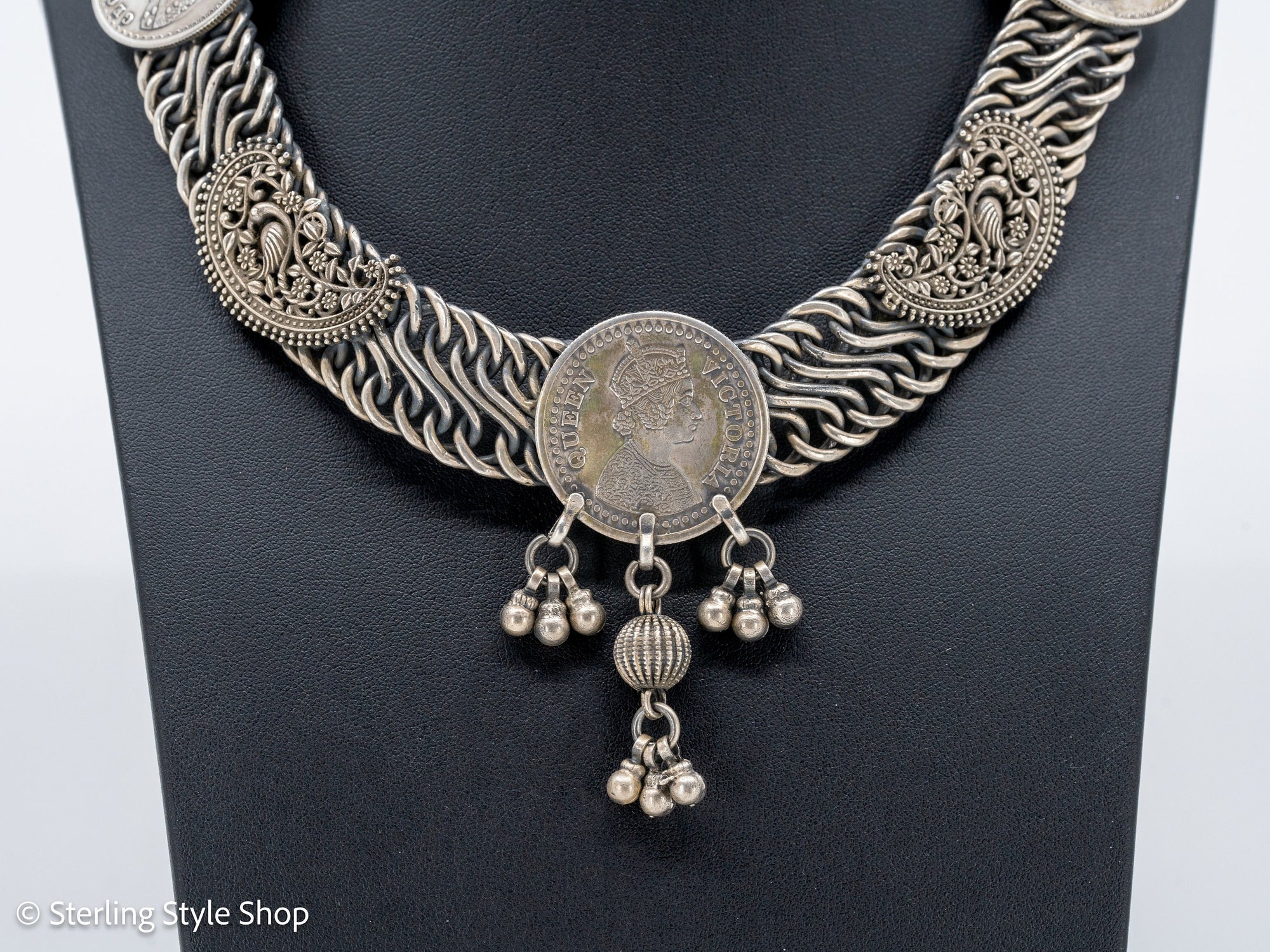 Vintage Sterling Silver Coin Necklace from India