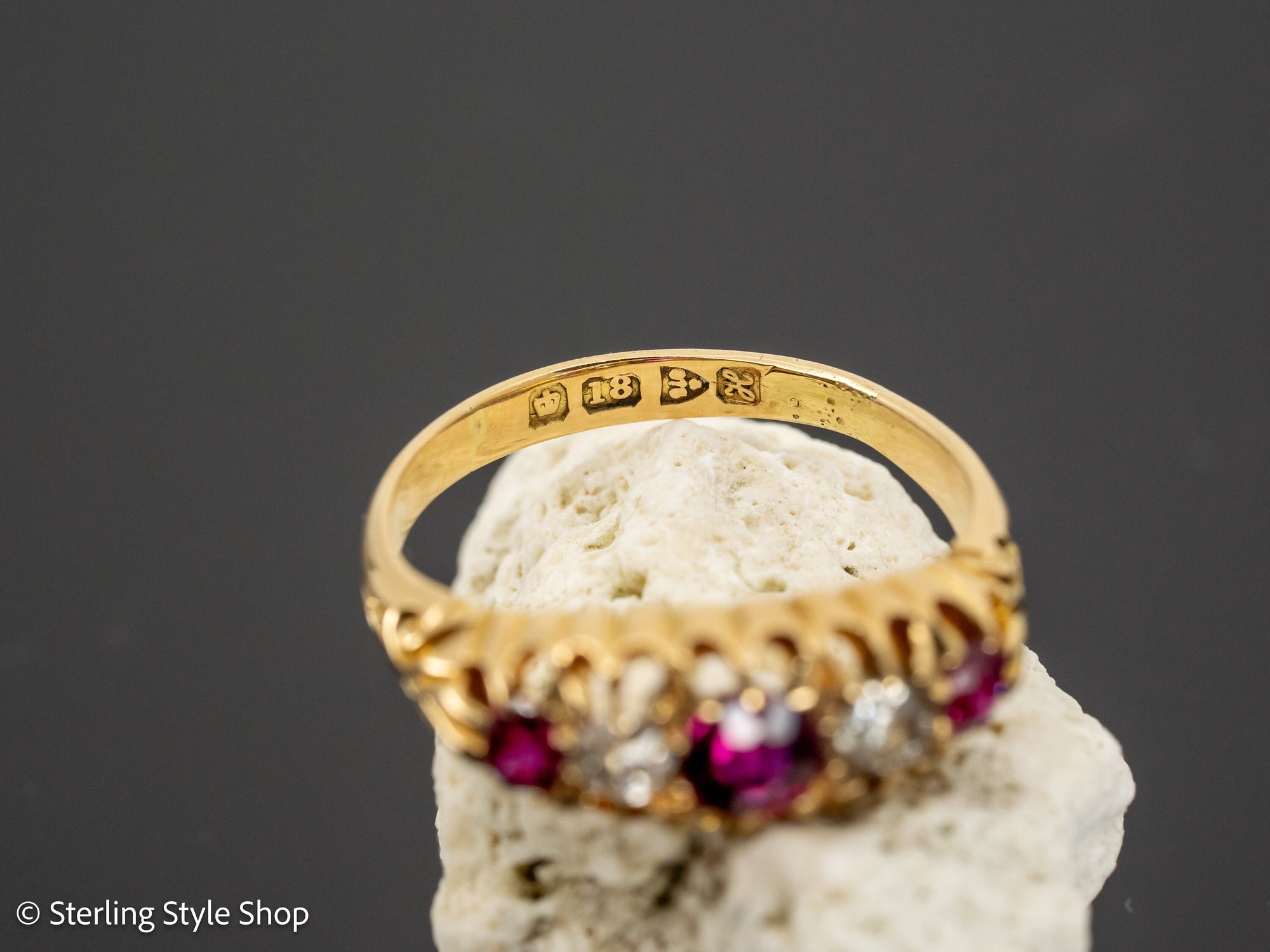 Antique 1900s 18K old cut ruby and diamond half hoop ring