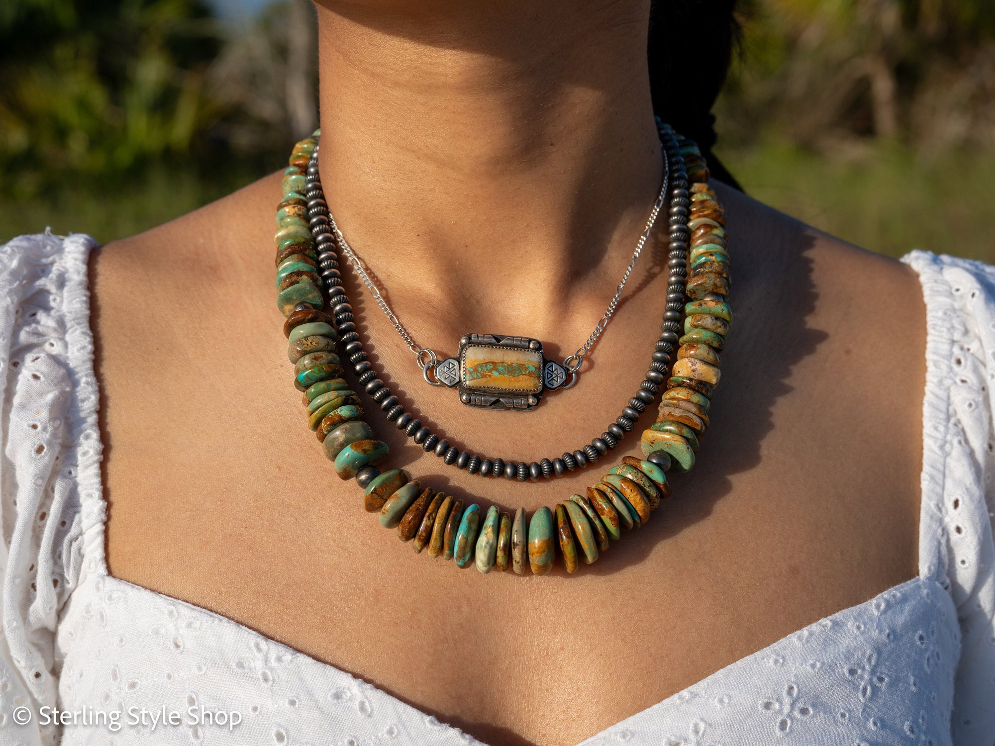 Sterling Silver Ribbon Turquoise Pendant