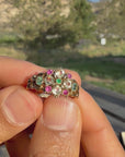 18K Gold Antique Georgian or Early Victorian Chrysoberyl, Emerald & Ruby Ring