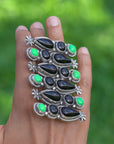3" Long Onyx and Emerald Valley Turquoise Ring by Readda Begay