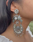 Federico Jimenez Love Bird Sterling Silver Statement Earrings | 4.3 Inch Long | Screw Back