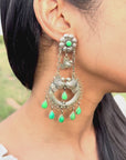 Federico Jimenez Love Birds Earrings | Sterling Silver Half Moon Turquoise Dangle Earrings | Signed FJ Mexico Jewelry